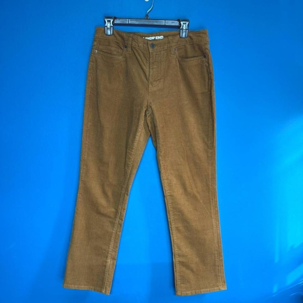 Lands End Corduroy‎ Pants Women's Size 8 Petite Brown Tan Straight Leg Winter